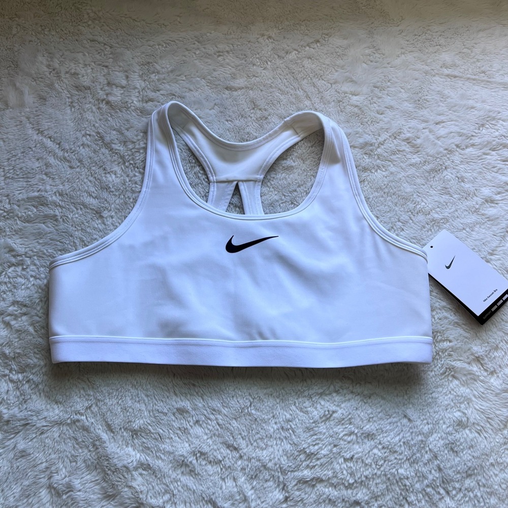 Nike Swoosh White Medium Support Racerback Sports Bra DX6815-100 Womens XL (A-B)